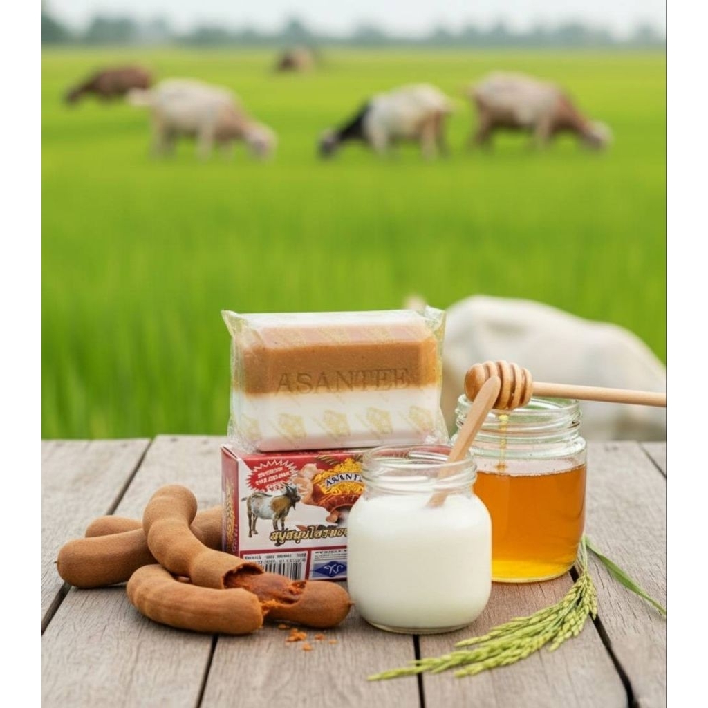 Asanteeสูตรมะขามผสมนมแพะน้ำผึ้งAHAวิตตามิน C&Eและคอลลาเจน แพคคู่ 2 ก้อน