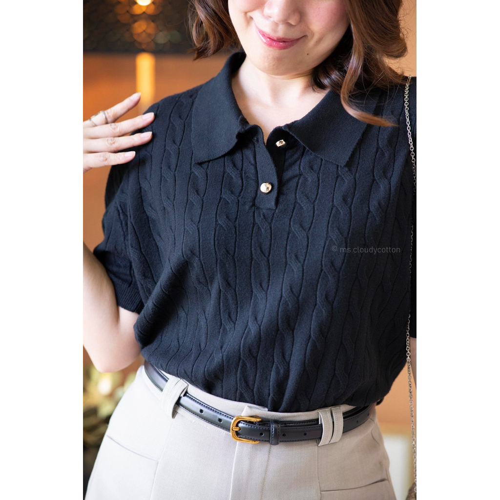 ms.cloudycotton - Wendy Top เสื้อคอปก แขนสั้น ผ้าไหมพรมเนื้อนิ่ม ไม่หนาไม่คัน ยืดเยอะ ใส่เที่ยว ใส่ทำงานได้