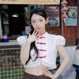 RIKA 🧧อั่งเปา 💵เสื้อครอปคอจีนกระดมุจีนชายลูกไม้