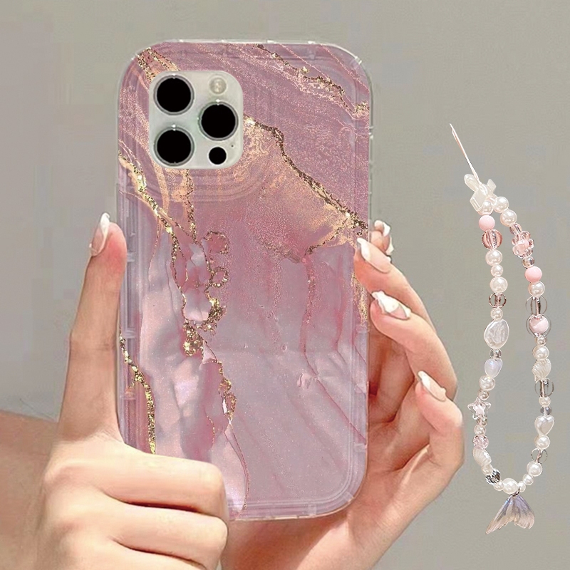 สำหรับ For iPhone 17 11 13 16 14 15 12 Pro Max 6 7 8 Plus X XR SE 17Air เคสนิ่มใส ถุงลมนิรภัย กันกระแทก พร้อมสร้อยข้อมือ