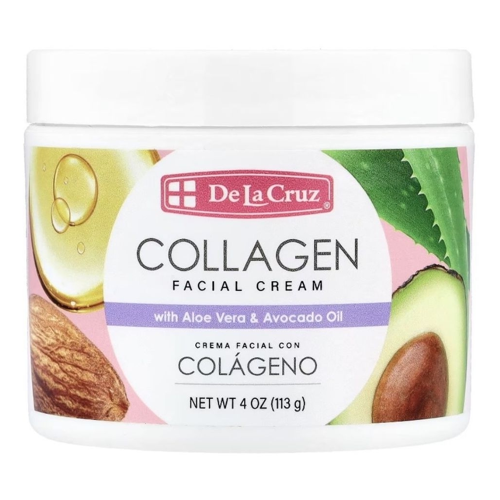 exp 2028 ครีมบำรุงผิวคอลลาเจน De La Cruz Collagen Facial Cream with Aloe Vera and Avocado Oil