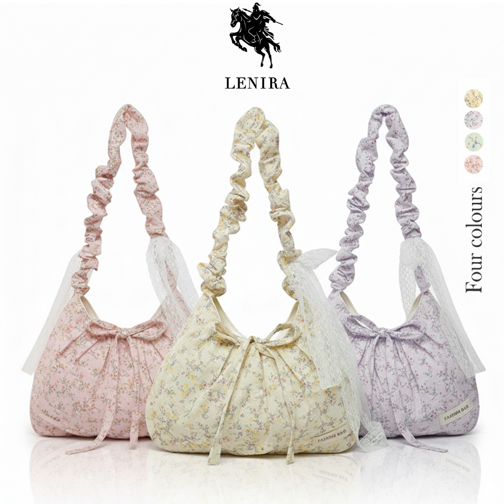 ส่งด่วน Lenira (B2313) กระเป๋าสะพายไหล่ผ้าฉลุลายดอกไม้