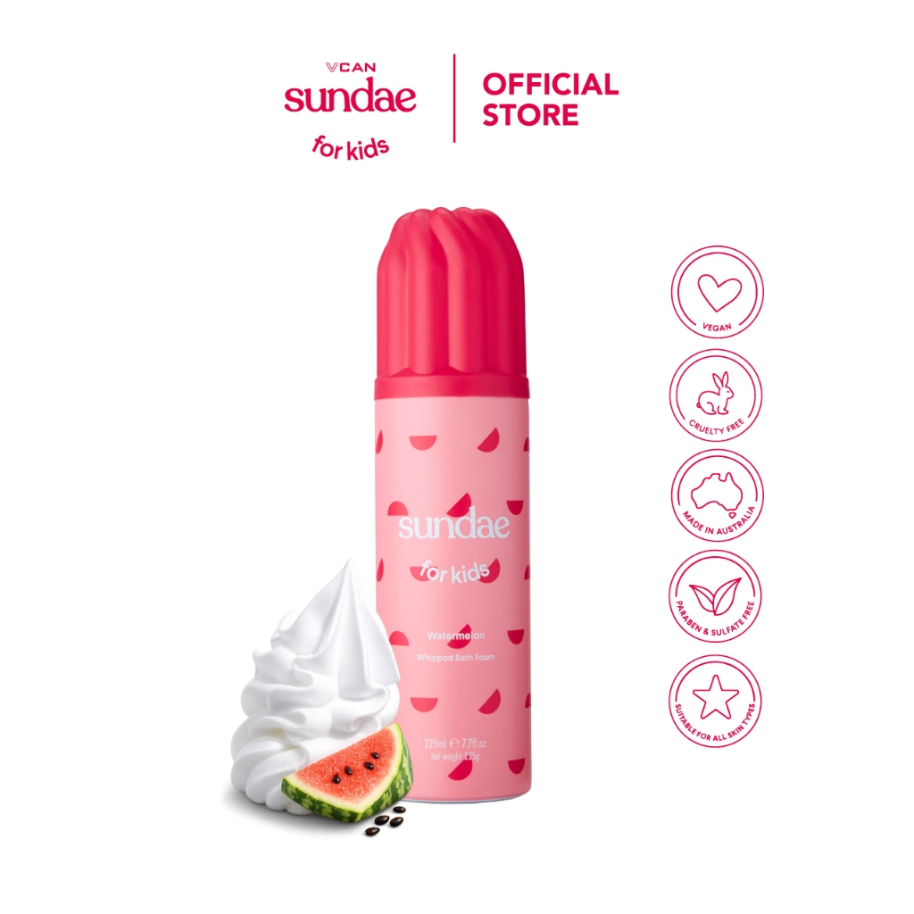 Sundae For Kids Whipped Bath Foam Watermelon 225g. ซันเด วิปโฟมอาบน้ำ กลิ่นแตงโม สำหรับเด็ก