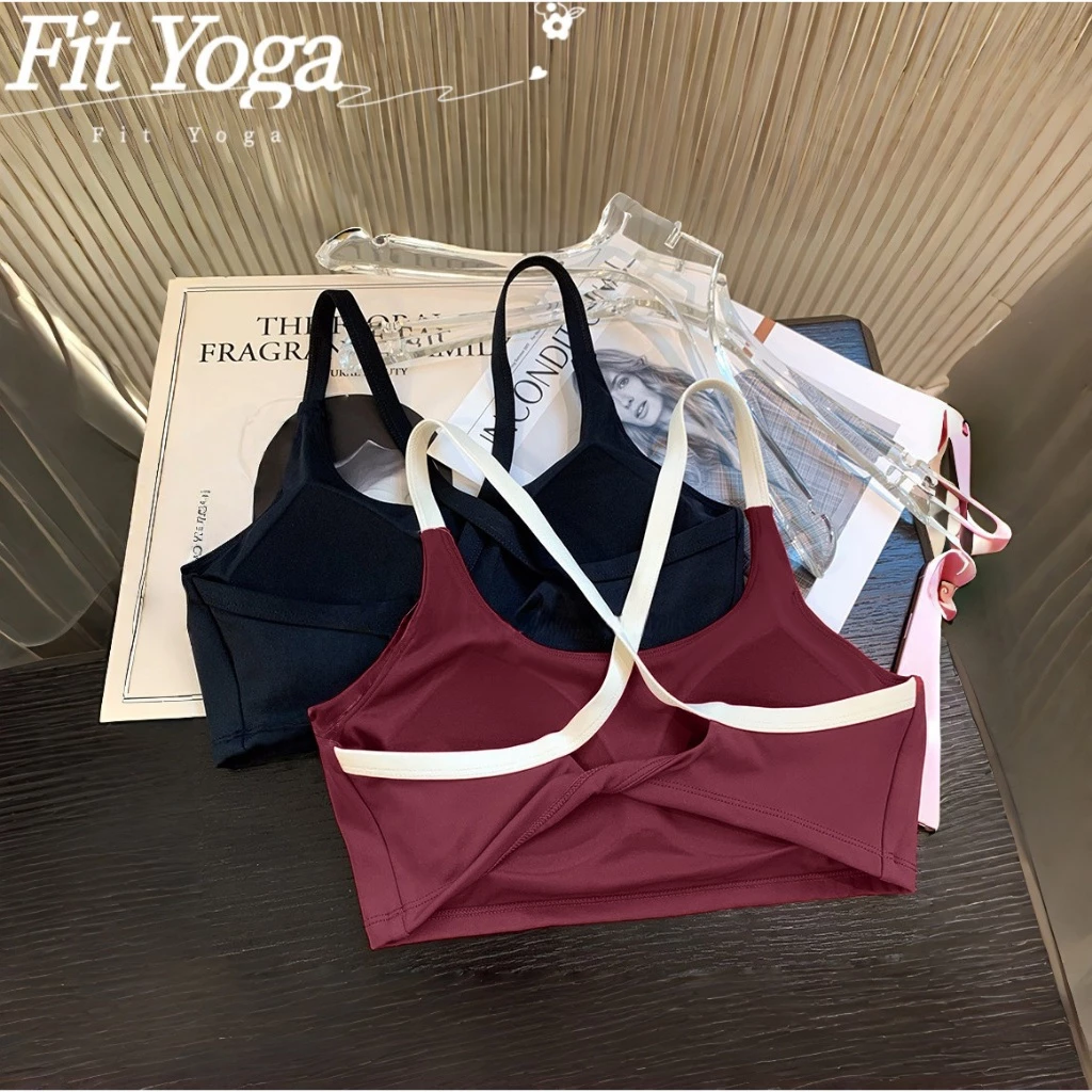 FitYoga บราสปอร์ตสายบาง สีตัดกัน ถ้วยในตัวเดียว สำหรับโยค้าฟิตเนส