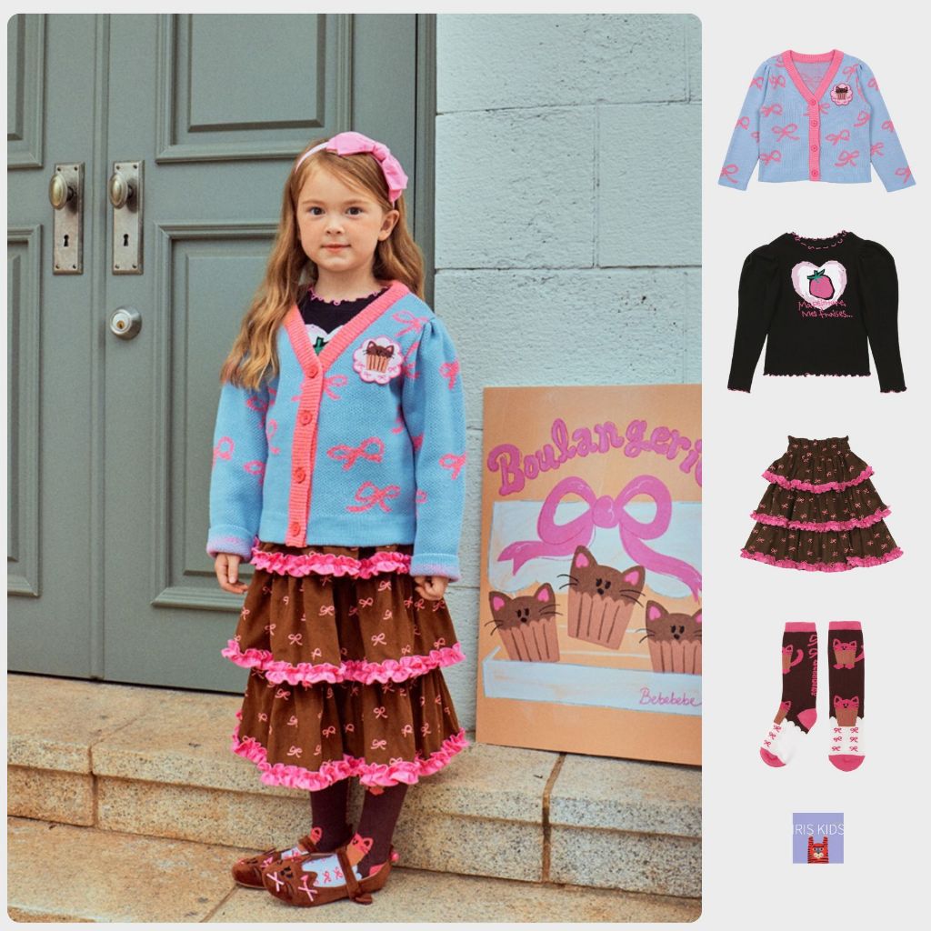 「สินค้าลิขสิทธิ์แท้」IRIS KIDS Bebe series IKS33030 little kat bow series เสื้อผ้าสไตส์เกาหลี ผ้านุ่ม