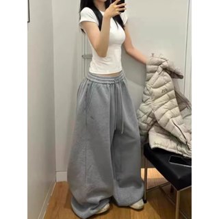 8สี กางเกงขายาว ทรงกว้าง สไตล์สตรีท ย้อนยุค ทรงหลวม มีเชือกท…