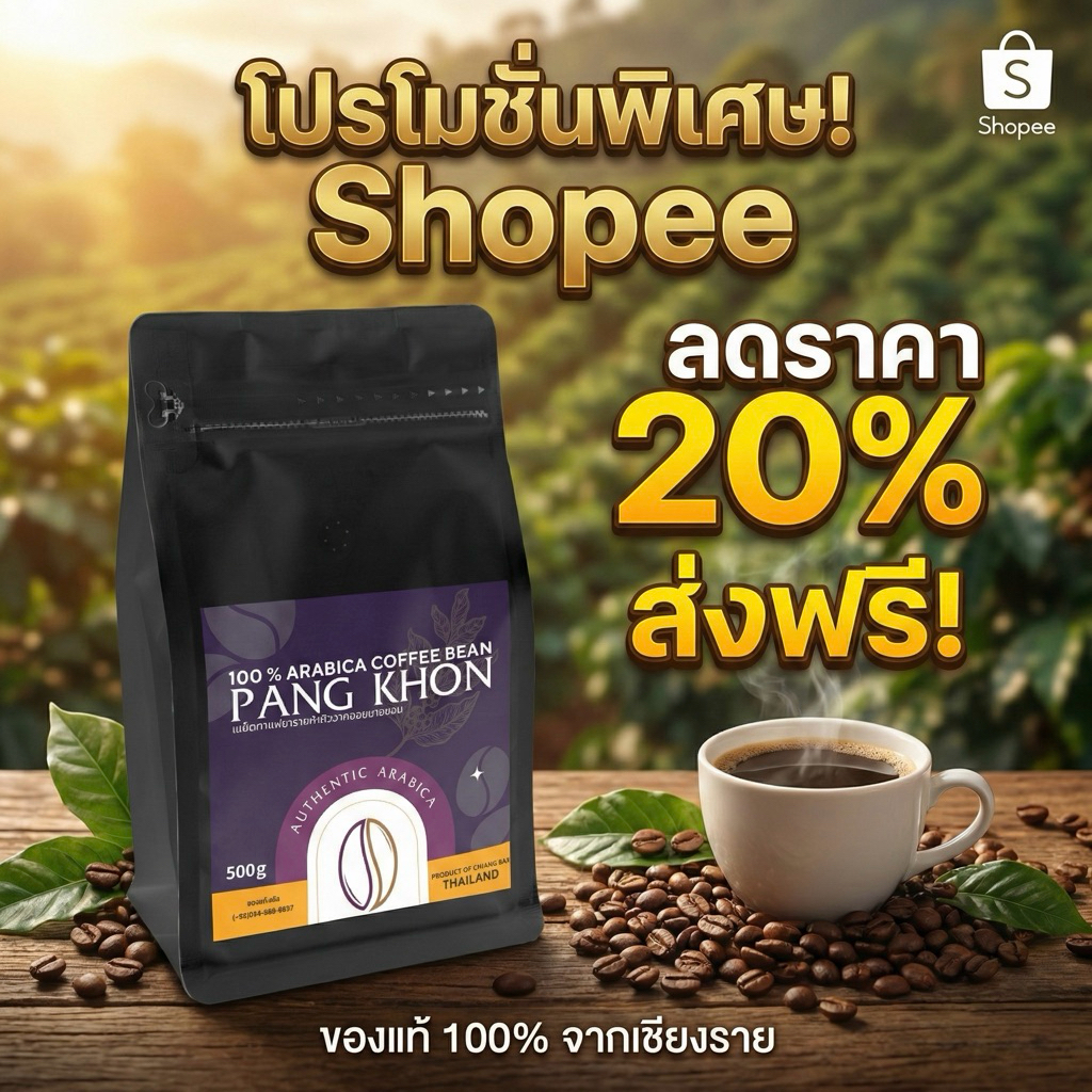 เมล็ดกาแฟอาราบิก้าแท้จากดอยปางขอน จังหวัดเชียงราย คัดสรรคุณภาพเยี่ยม