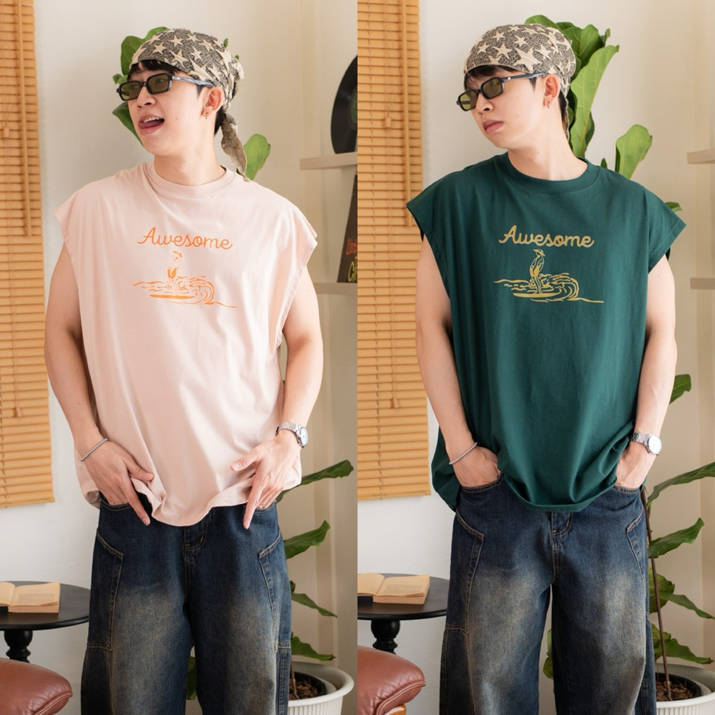 ZAMIO AWESOME T-shirt เสื้อยืดแขนกุดทรงโอเวอร์ไซส์