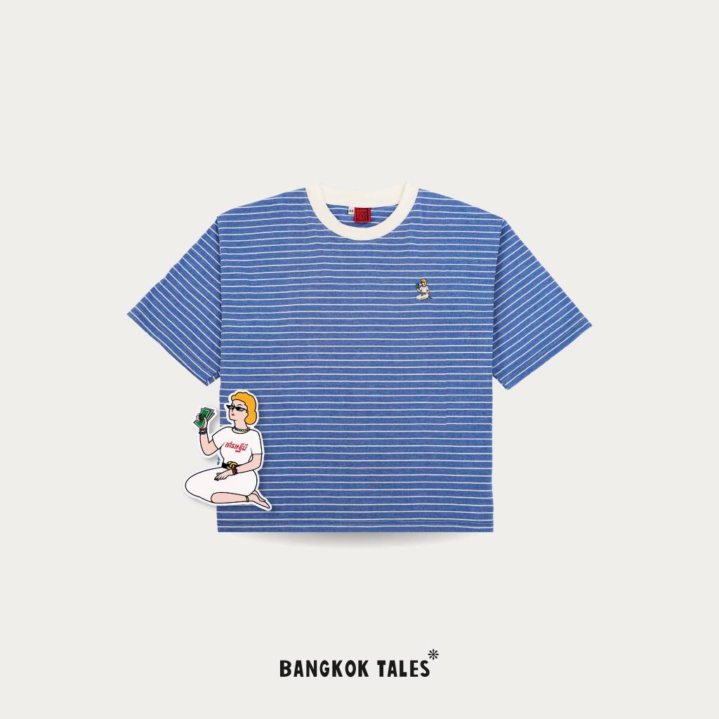 BANGKOK TALES: TOP-เสื้อยืด-เจนเศรษฐี-แขนสั้น-ลายทาง-ฟ้า-นางกวัก ราคา ถูกที่สุด ดีลบีเคเค แกลเลอรีภาพที่ 3