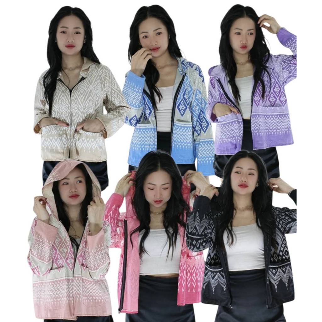 เสื้อฮู้ดผ้าฝ้ายลายไทยแขนยาวใส่ได้ทังหญิงและชายว