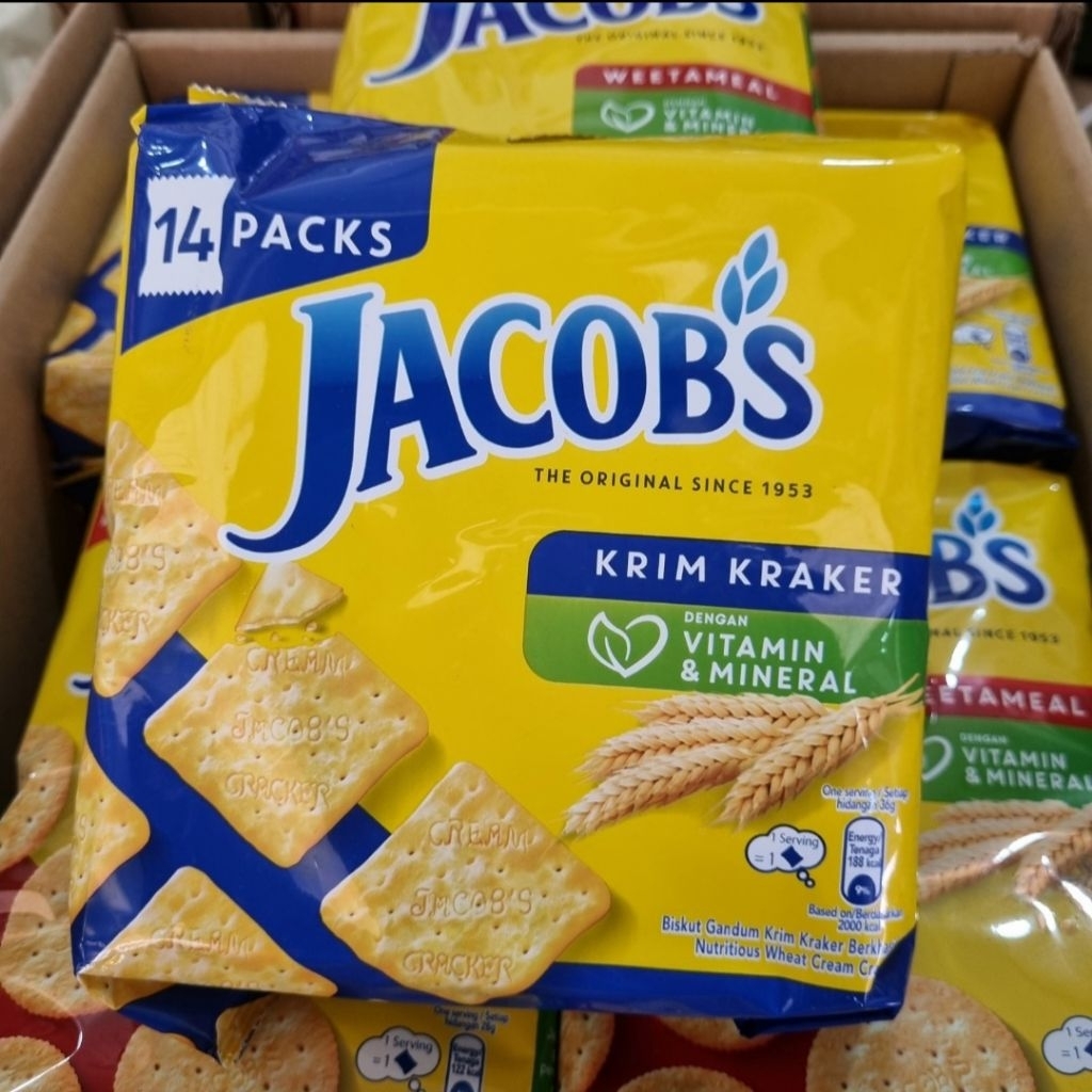 Jacob's cream cracker ขนมปัง จาคอบส์ Original, Weetameal, Hi-Fibre ครีมแคร็กเกอร์ แบบซองแยก
