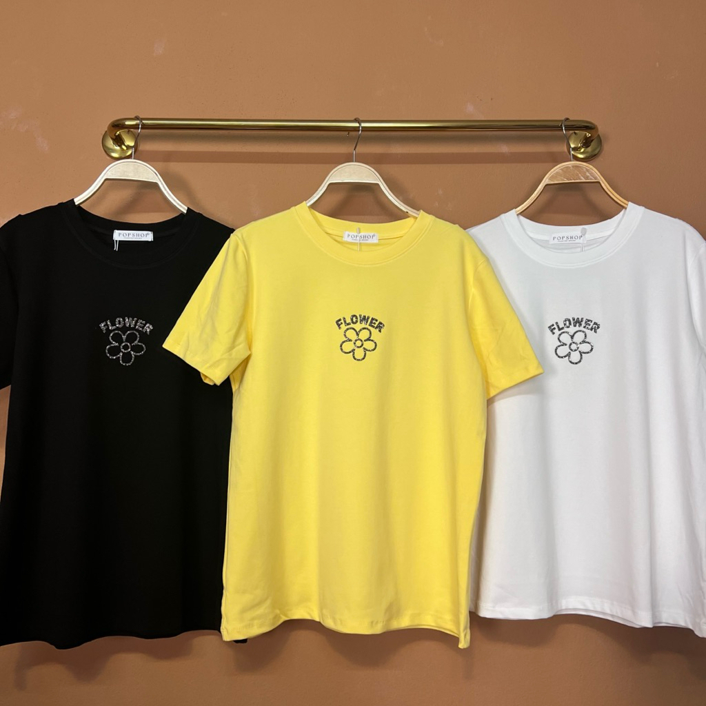 เสื้อยืดป้ายPOPSHOP รุ่น ดอกไม้FLOWER อก40"-44" ยาว27"