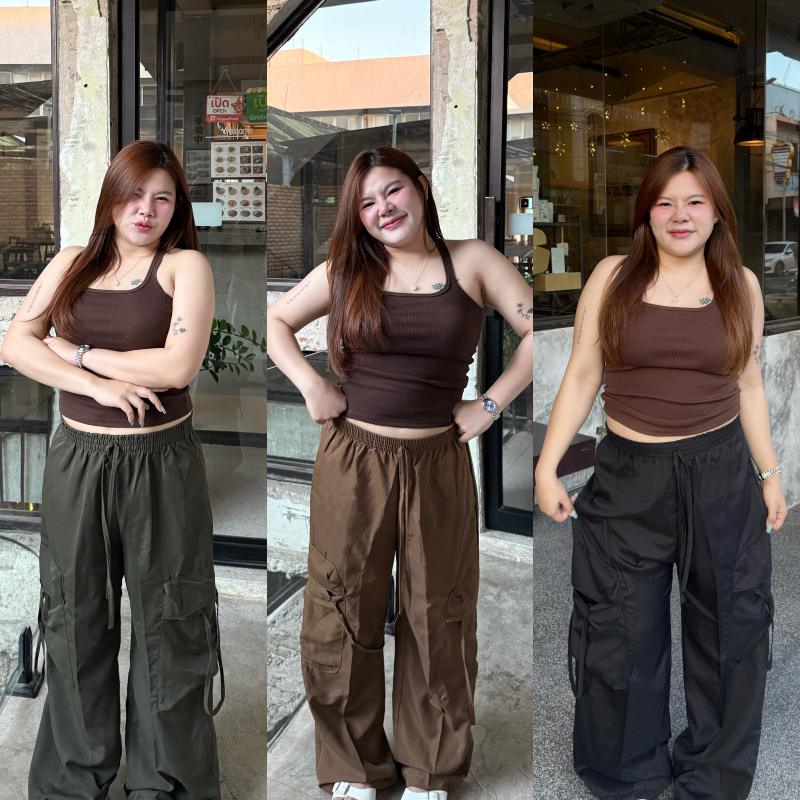 กางเกงคาร์โก้ สาวอวบ มีไซส์ M XL เอวยางยืด ผ้าไมโคร กระบอกใหญ่ กระเป๋าข้าง ใส่แล้วพรางหุ่น กางเกงสาวอวบ รุ่น กางเกงโจอี้