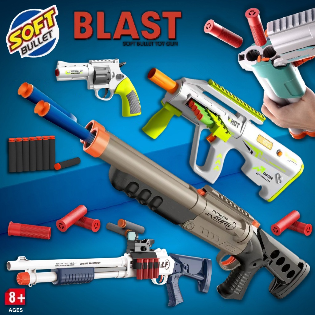 ปืนของเล่น SOFT BULLET ปินลูกซอง ลำกล้องคู่ ลูกกระสุนโฟม มาพร้อมปลอกกระสุน