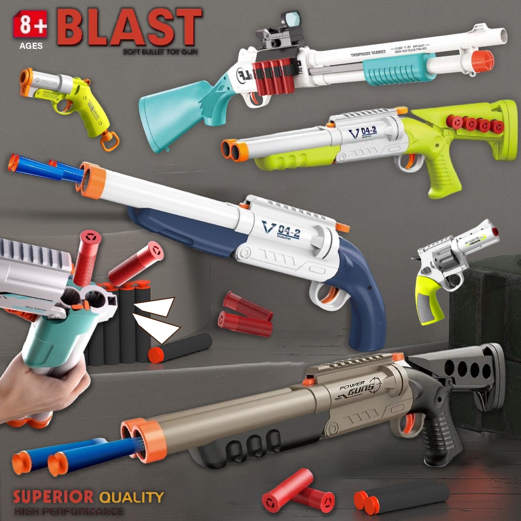 ปืนของเล่น SOFT BULLET ปินลูกซอง ลำกล้องคู่ ลูกกระสุนโฟม มาพร้อมปลอกกระสุน