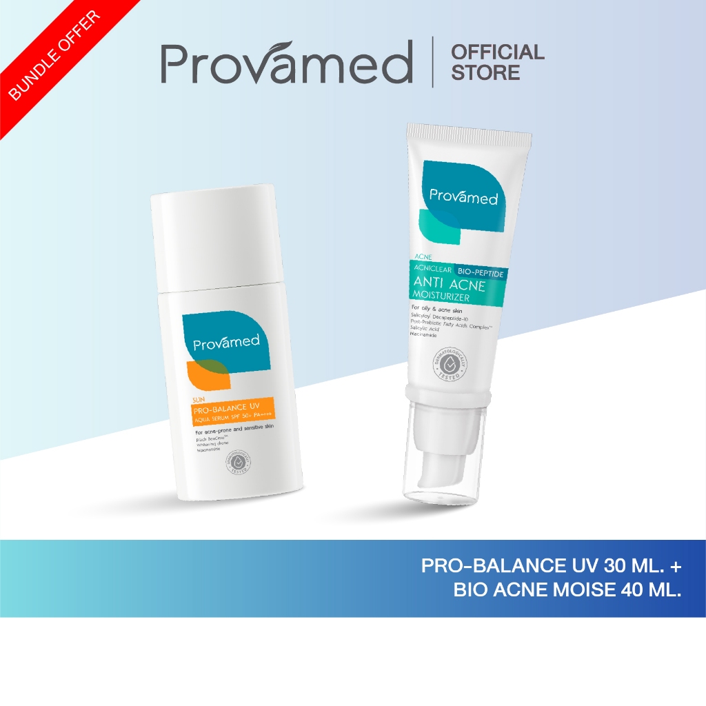 [SET] NEW PROVAMED PRO-BALANCE UV AQUA SERUM SPF50+ PA++++ 40 ML + ACNICLEAR BIO-PEPTIDE ANTI ACNE M