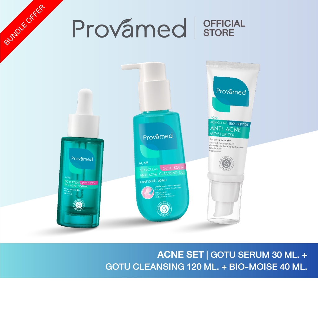 [ACNE SET] PROVAMED GOTU SERUM 30 ML, GOTU CLEANSING 120 ML, BIO-MOISE 40 ML