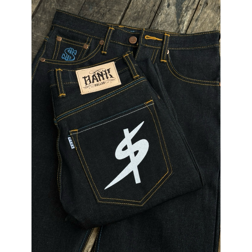 กางเกงยีนส์BANK Dollar ดีเทลใหม่(สกรีนกระเป๋า)รุ่นพิเศษ มิทไนท์16oz ซิปมาตฐาน  ดีเทลใหม่ล่าสุด (ช่อง