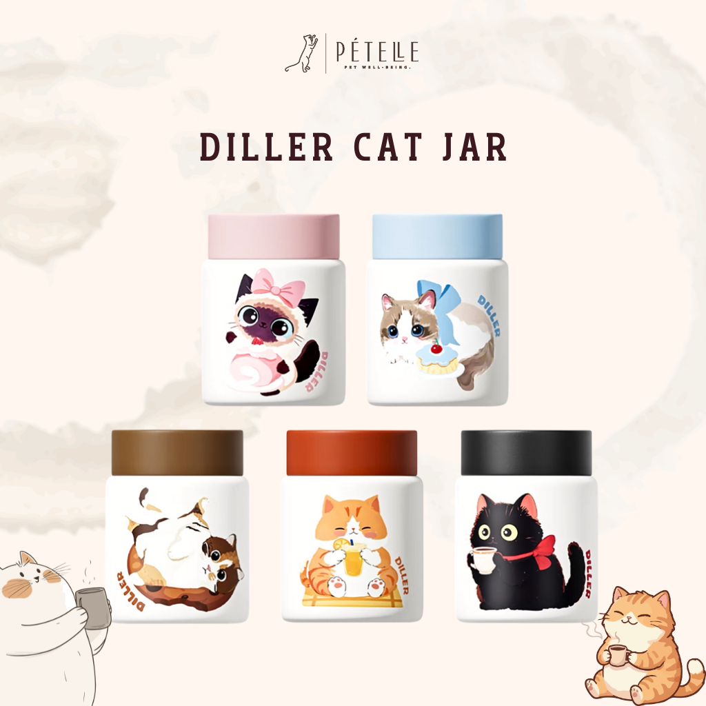 DILLER CAT JAR แก้วเก็บอุณหภูมิ ลายแมวน่ารัก พร้อมฝาปิด