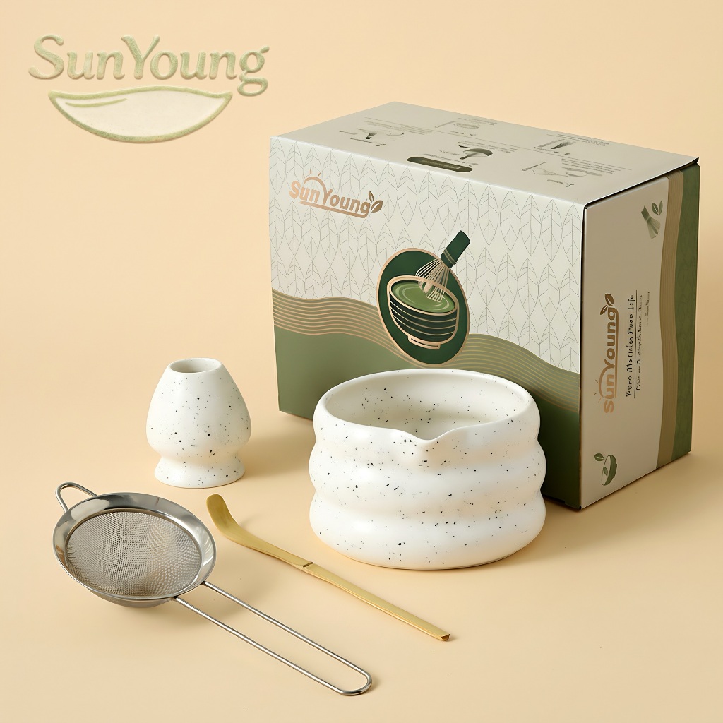 Matcha Set หรู [5 ชิ้น] 🍃 แก้วชงมัทฉะเซรามิก ถ้วยเซรามิก+อุปกรณ์ครบชุด ของขวัญชงชา ดีไซน์ญี่ปุ่นแท้!