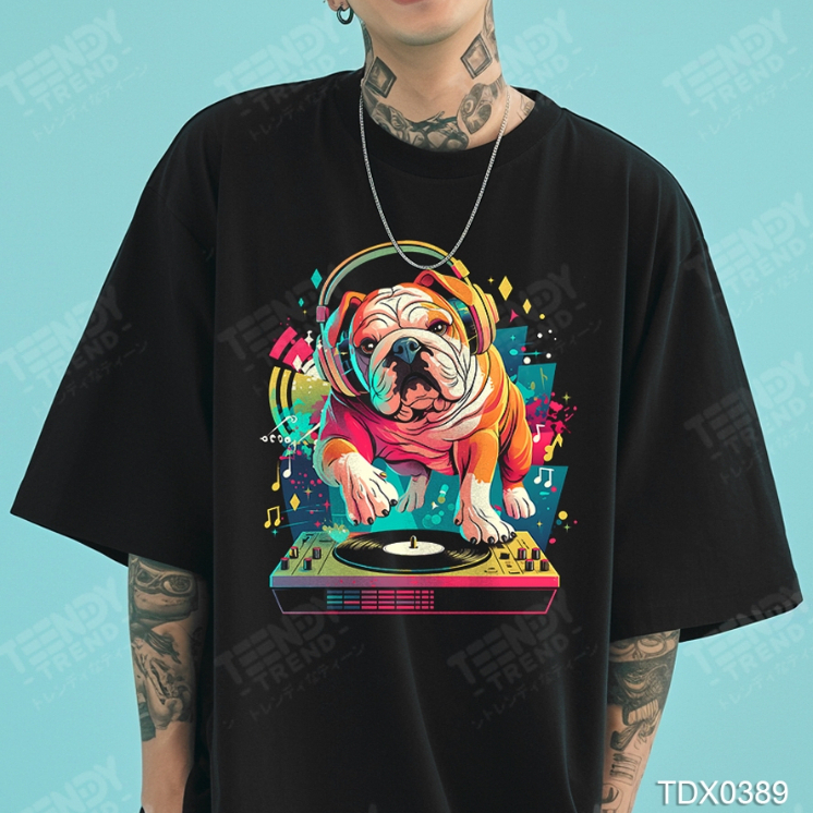 Teendy Trend เสื้อยืดผู้ชาย ผู้หญิง คอตตอน ลายdog สีดำ รุ่นTDX0389-BL