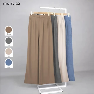 Montipa กางเกงทรงกระบอกกลาง ซิปหน้า แต่งจีบหน้าและเอวยางยืดหลัง ผ้า Comfort 59PWC73
