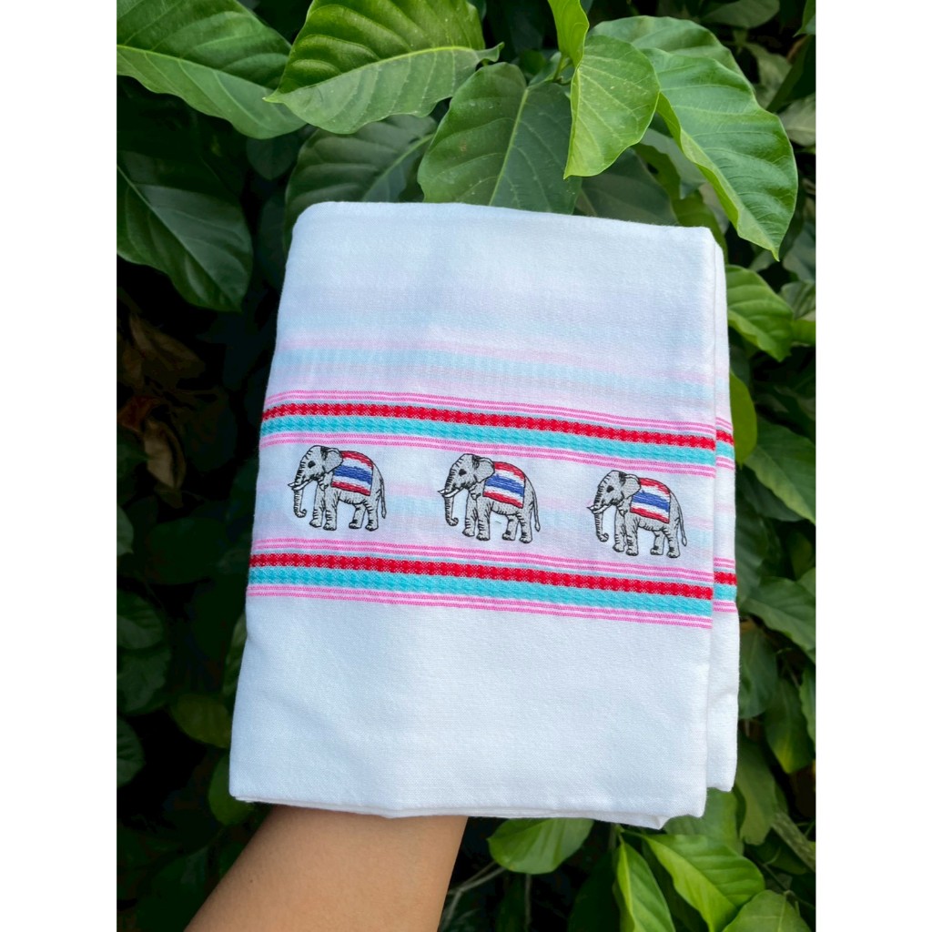 ผ้าขาวม้าวัวลานปักลายช้างธงชาติ แบบใหม่ ไม่ซ้ำใคร ขนาด 85x200 ซม. - รูปที่ 2
