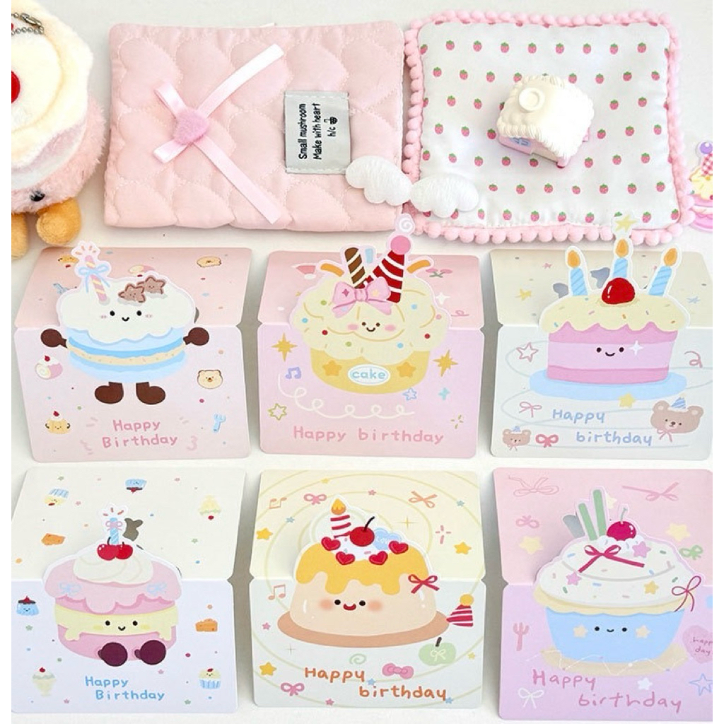 แบบ F6: การ์ดอวยพรลายเค้ก Happy Birthday Card การ์ดวันเกิด  การ์ดอวยพรpop up พับครึ่ง การ์ดลายสวยน่ารัก ราคาถูก