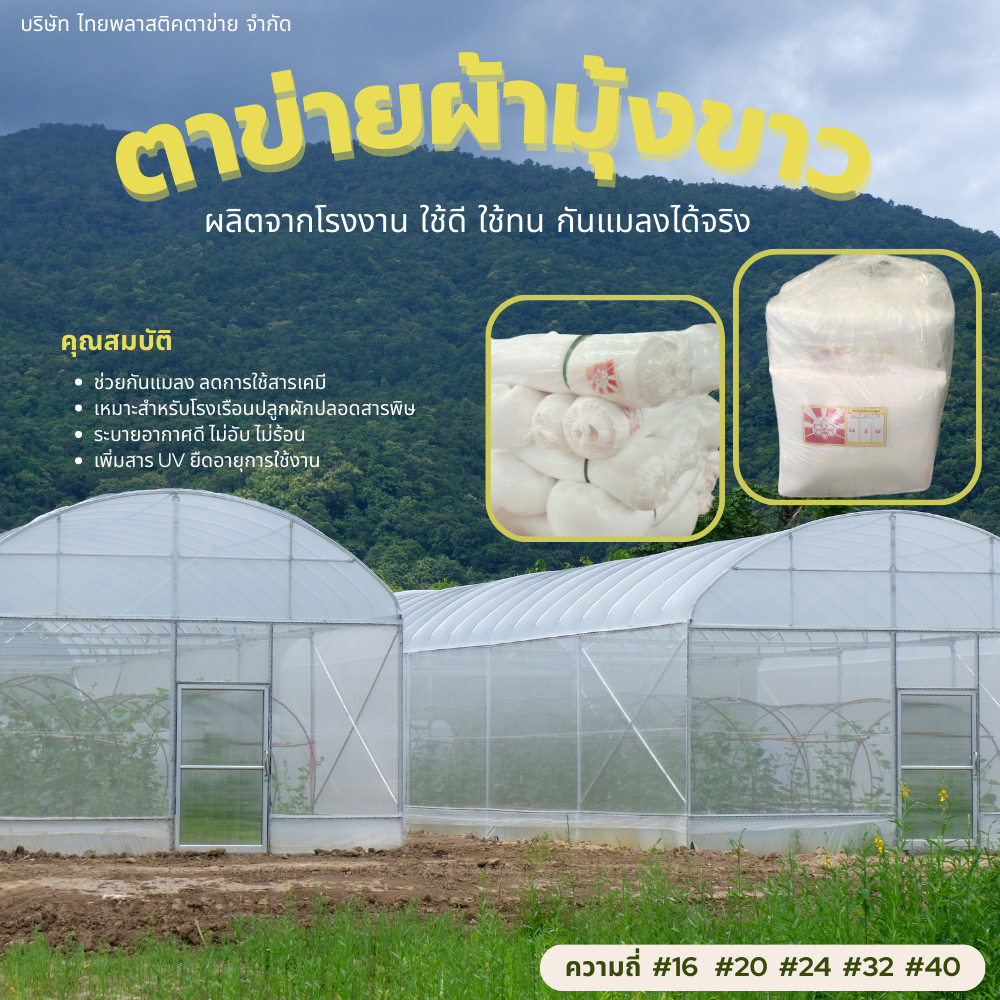 มุ้งขาวกันแมลง ผ้ามุ้งขาว16ตา/20ตา/24ตา/32ตา/40ตา มุ้งขาวทำโรงเรือน มุ้งกันแมลง