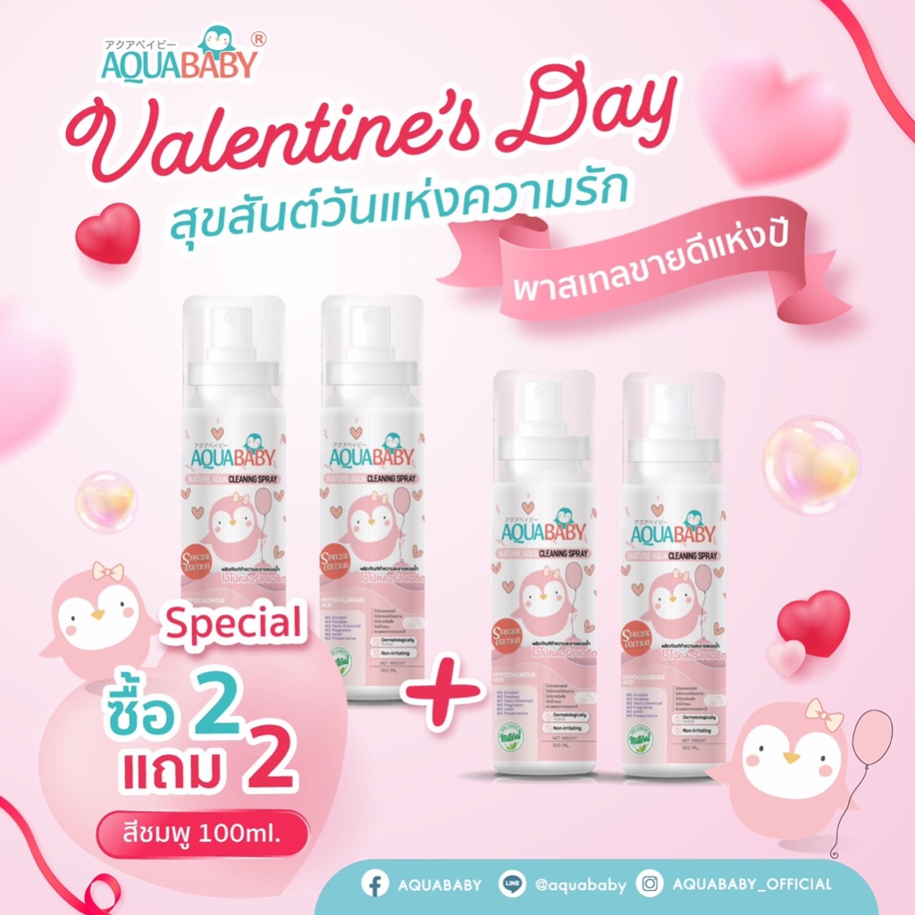 ซื้อ 2 แถม 2 Special Pastel Pink สเปรย์ทำความสะอาดผิวกายสำหรับเด็ก AQUABABY NATURE AQUA CLEANING SPRAY(ชมพูขนาด100ml)
