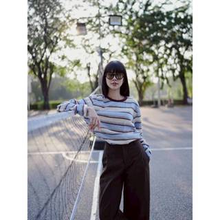 T00269 เสื้อคอกลมแขนยาวลายทางทรัฟเฟิล