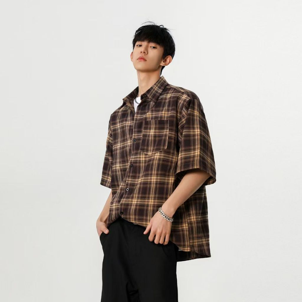 เสื้อเชิ้ตแขนสั้นคอปกคอปกงานผู้ชายเสื้อทำงานสะดวกสบายด้านหน้าปุ่มหมวกเกาหลีสไตล์เกาหลีขนาด XLXL 3 XL