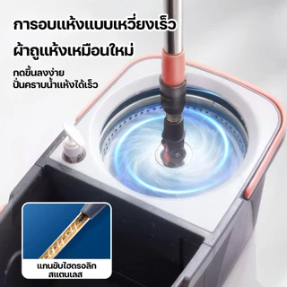 🧹รับฟรีผ้าม็อบ5ผืน🧹ชุดถังปั่นสแตนเลส ไม้ถูพื้น ทั้งเปียกและแห้ง หัวหมุนได้ 360° ไม่ต้องมือล้าง ไม้ม๊อบถูพื้น Spin Mop