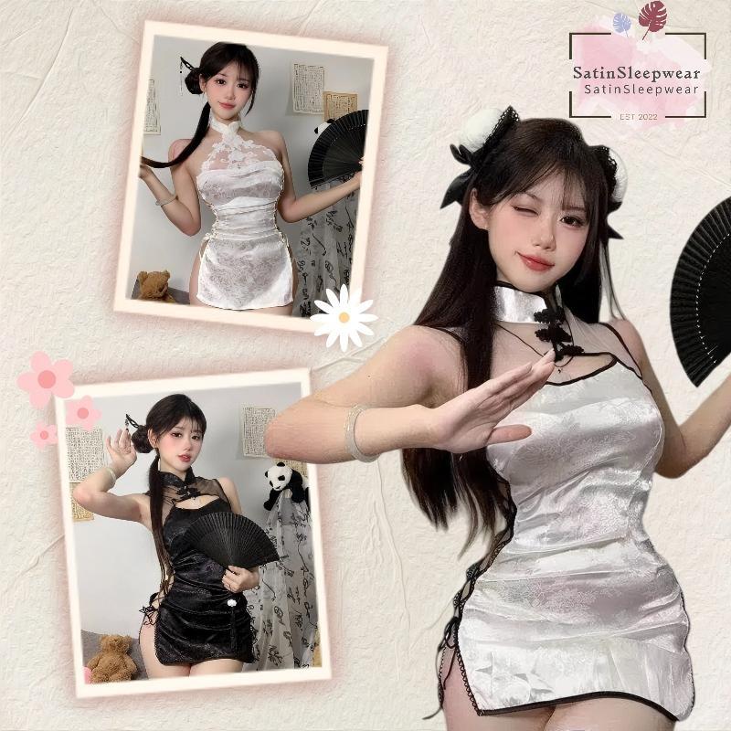 SatinSleepwear💞💞ชุดกี่เพ้าสุดเซ็กซี่ ชุดชั้นในเซ็กซี่ หลากหลายสไตล์ เอวสูงและช่วยให้ดูผอมเพรียว ผ่าข้าง.
