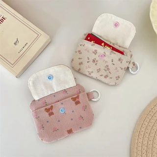 พร้อมส่ง🇹🇭 A114 กระเป๋าใส่เหรียญพิมพ์ลายผ้าลูกฟูก กระเป๋าสตางค์ผู้หญิง กระเป๋าใส่บัตรแบบมีซิป ใส่หูฟัง