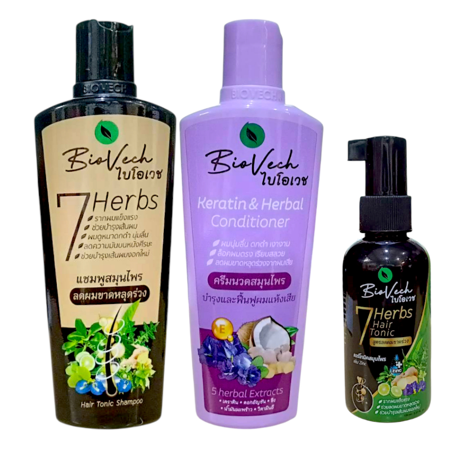 BioVech 7 Herbs Hair Tonic Shampoo/Conditioner/Hair Tonic ไบโอเวช เซเว่น เฮิร์บ แชมพู/ครีมนวด/แฮร์ โ