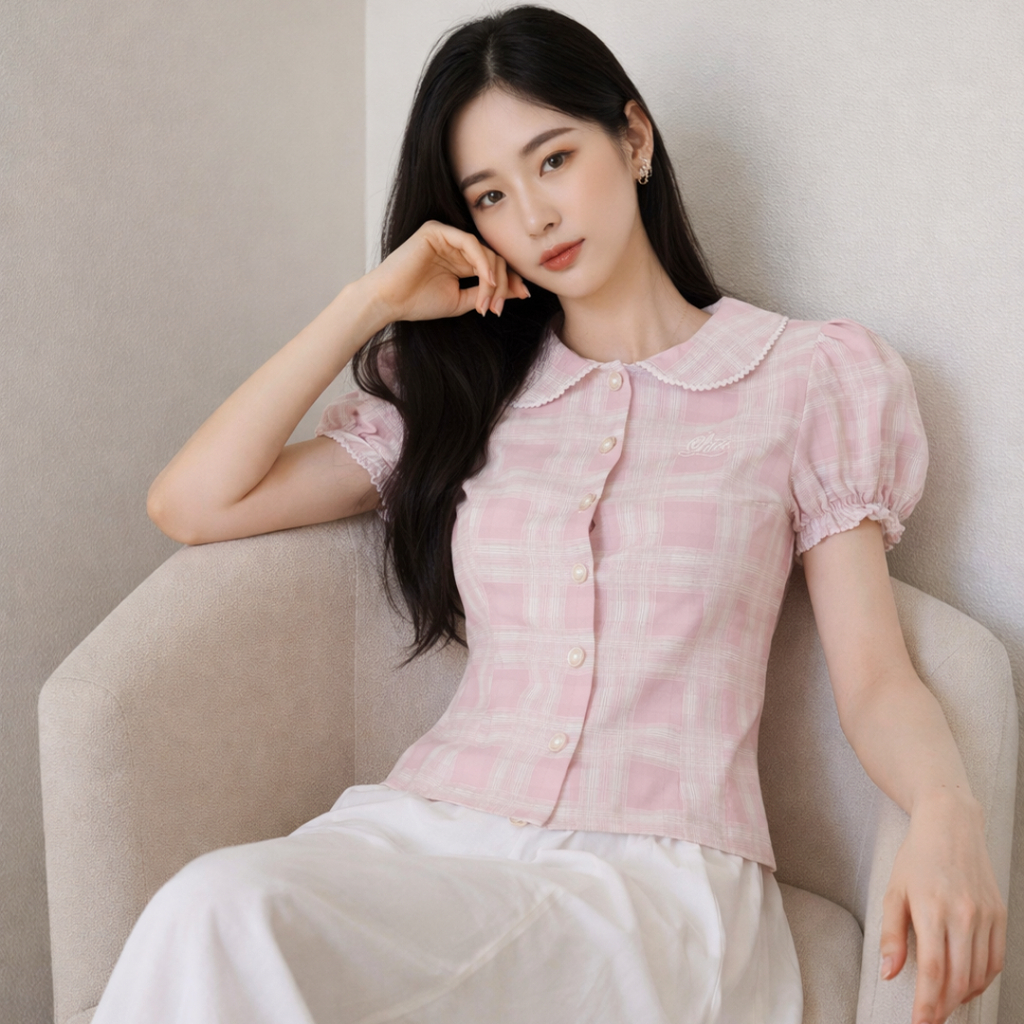 【การจัดส่งคลังสินค้าไทย】ELIYA เสื้อเชิ้ตลายสก๊อต สไตล์ Y2K  เสื้อแขนสันน่ารัก เสื้อแขนตุ๊กตา สไตล์เกาหลี ดีไซน์สุดคลาสสิ