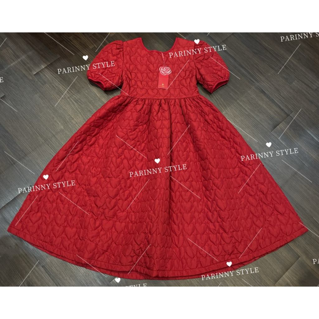 Widelia@Real เดรสบุนวมสีแดงปักด้ายรูปหัวใจ (Size S)BP036 ชุดสีแดง เดรสยาว เดรสน่ารัก เดรสอลังกาล เดร