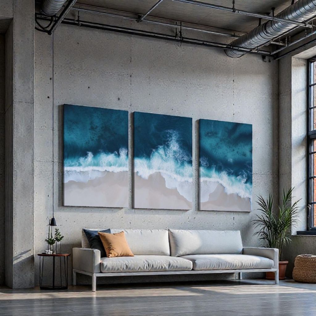 Framecraft l รูปภาพติดผนัง ได้เซต 3 ภาพ ภาพทะเล ภาพโมเดิร์น พร้อมแขวน Sea Painting, Modern Painting Decoration Wall Art
