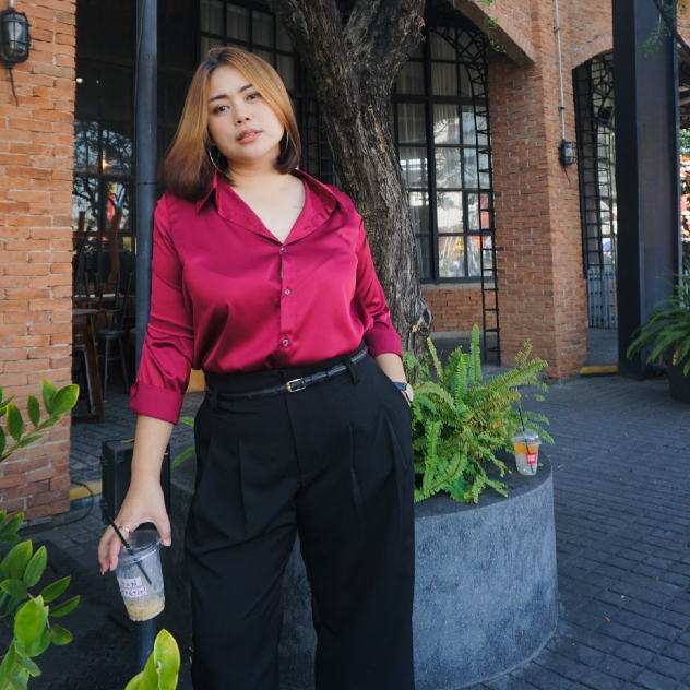 Sonthaya plus size เสื้อเชิ้ตซาตินใส่ทำงานสาวอวบ ไซส์ใหญ่ 2Xl - 5XL
