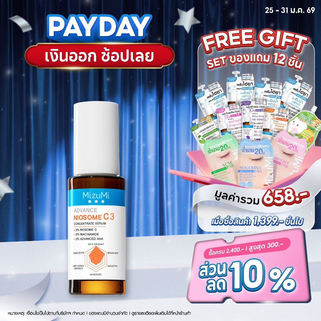 MizuMi Advance Niosome C Concentrate Serum 30 ml เซรั่มนีโอโซม ซี เข้มข้น 3% ผิวดูกระจ่างใส แข็งแรง ทนต่อมลภาวะและแสงแดด
