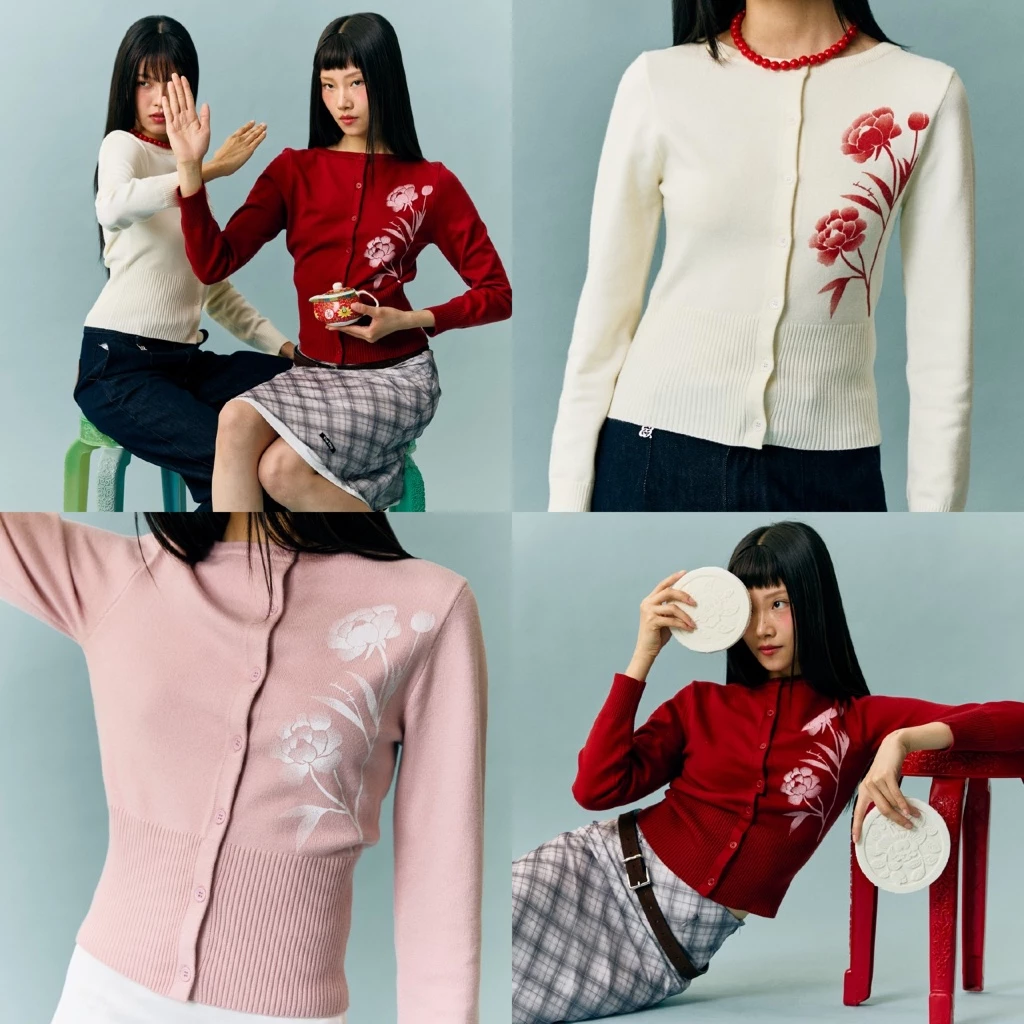 CHUUCHOP - (S-L) Meimei Cardigan คาดิแกนแขนยาวลายดอกไม้ (C8486)