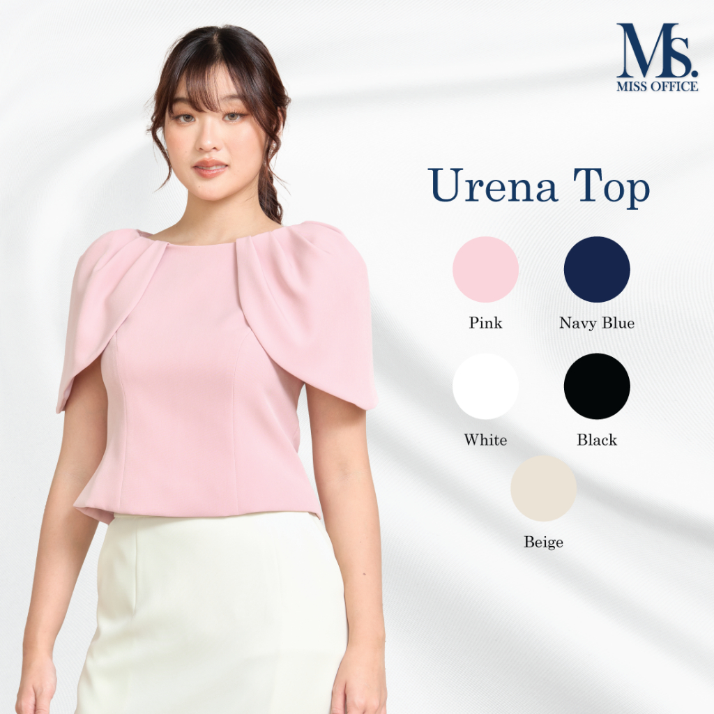 Miss Office เสื้อคอปาดแขนกุดแต่งคลุมไหล่จับจีบ (MT-357)