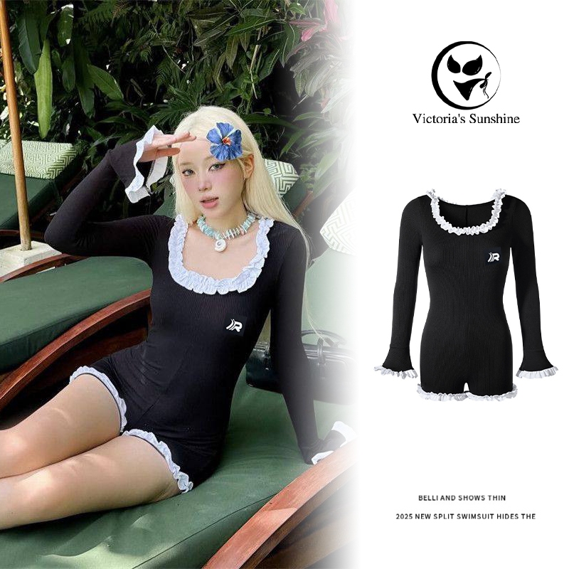 Victoria's Sunshine ชุดว่ายน้ำวันพีช ชุดว่ายน้ำแขนยาว กันuv swim มีฟองน้ำ#1110