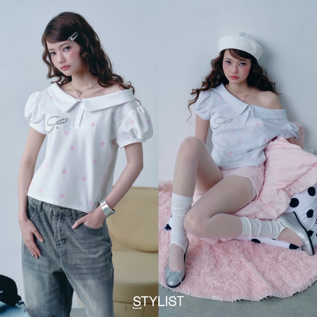 STYLIST – Lana-025  เสื้อปาดไหล่โปโลแขนตุ๊กตา