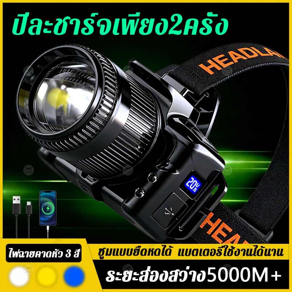 Thaisun🔥สินค้าพร้อมส่ง🔥ไฟฉายคาดหัว แรงสูง ของแท้ กันน้ำ100% แสงพุ่ง ปรับหรี่แสงได้ ไฟฉายคาด ส่องไกล5