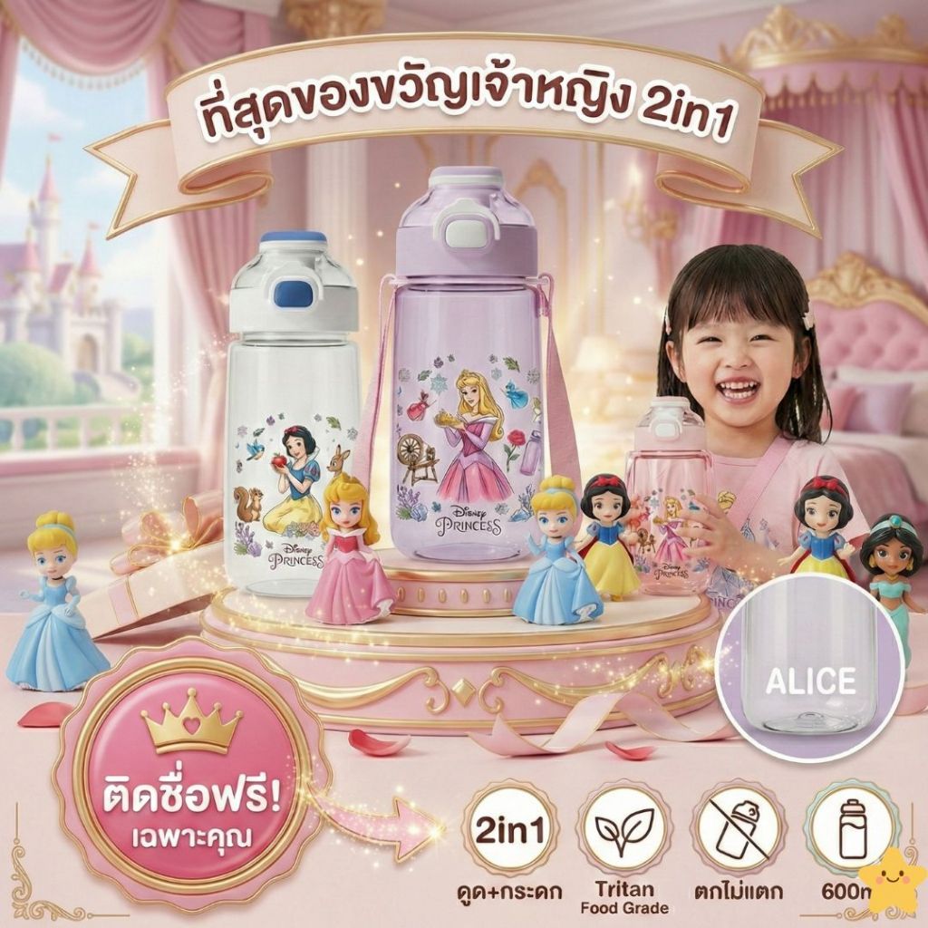 มาแรง! ขวดน้ำเด็ก ติดชื่อ ติดรูป กระบอกน้ำเด็ก 2in1 (ติดชื่อฟรี) ขวดน้ำ กระติกน้ำ ดูดได้/กระดกได้ หลอดกดกระเด้ง 600ml.