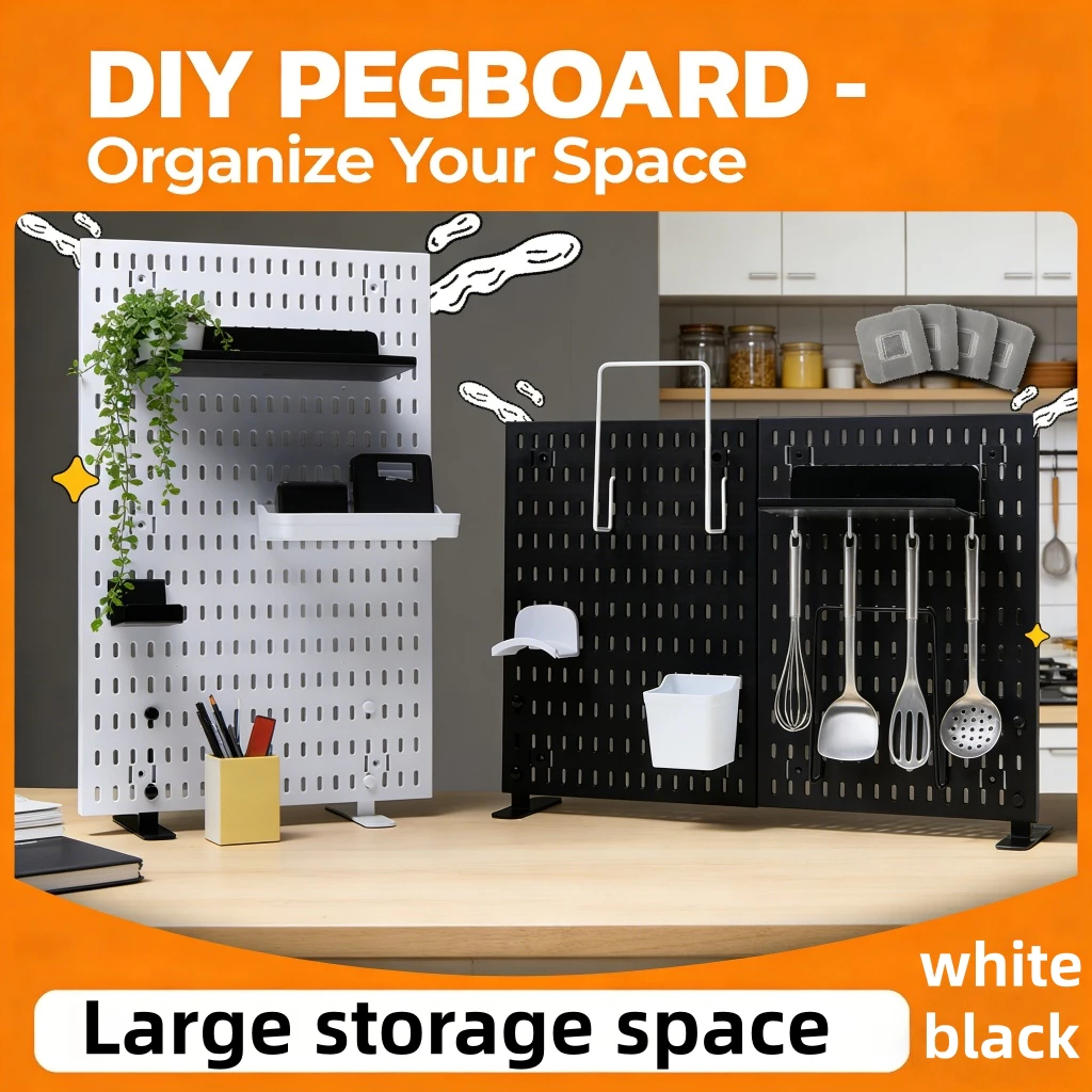 IKEA Skadis ขาว/สีดำ DIY แผ่นรูพลาสติกสำหรับจัดเก็บบนโต๊ะพร้อมชุดติดตั้ง ตัวจัดระเบียบโต๊ะเล่นเกม สกัวดิสตั้งโต๊ะ