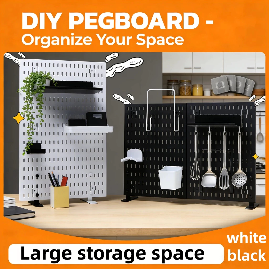 IKEA Skadis ขาว/สีดำ DIY แผ่นรูพลาสติกสำหรับจัดเก็บบนโต๊ะพร้อมชุดติดตั้ง ตัวจัดระเบียบโต๊ะเล่นเกม สกัวดิสตั้งโต๊ะ