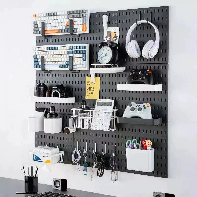 IKEA Skadis ขาว/สีดำ DIY แผ่นรูพลาสติกสำหรับจัดเก็บบนโต๊ะพร้อมชุดติดตั้ง ตัวจัดระเบียบโต๊ะเล่นเกม สกัวดิสตั้งโต๊ะ thumbnail 6